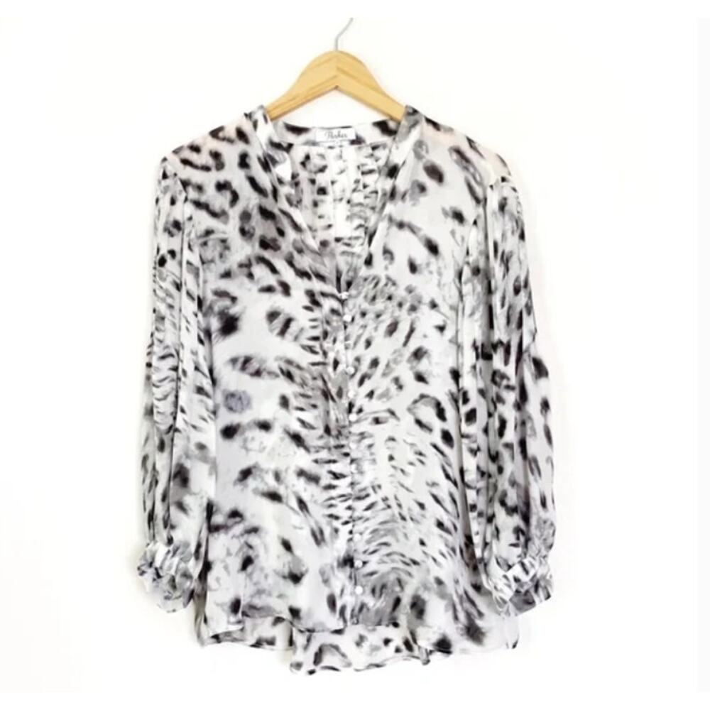 Parker Leopard Print Button Front Blouse Small - image 1